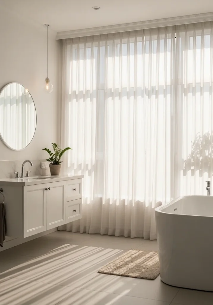 sheer bathroom curtains light airy bright bathroom idea