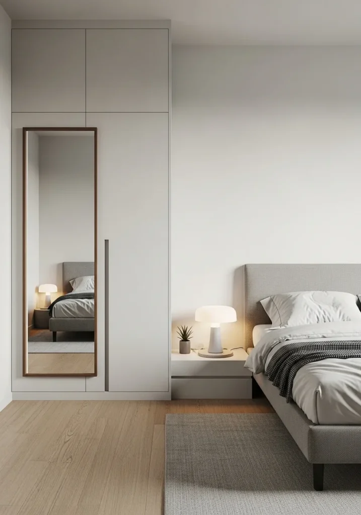 closet door mirror saving space in small bedroom