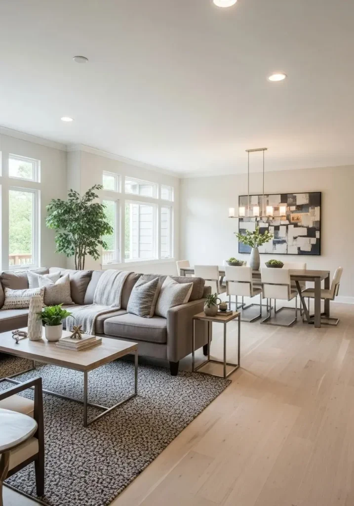 Clear pathways in living room dining room combo layout