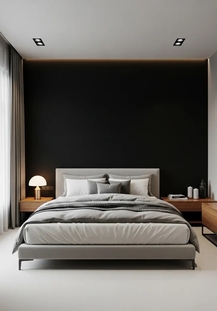 black accent wall bedroom bold moody design idea
