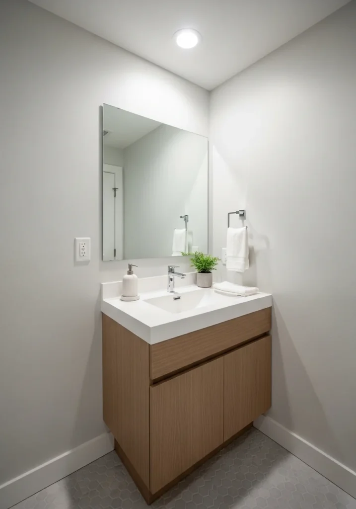 compact vanity sink small bathroom storage solution design