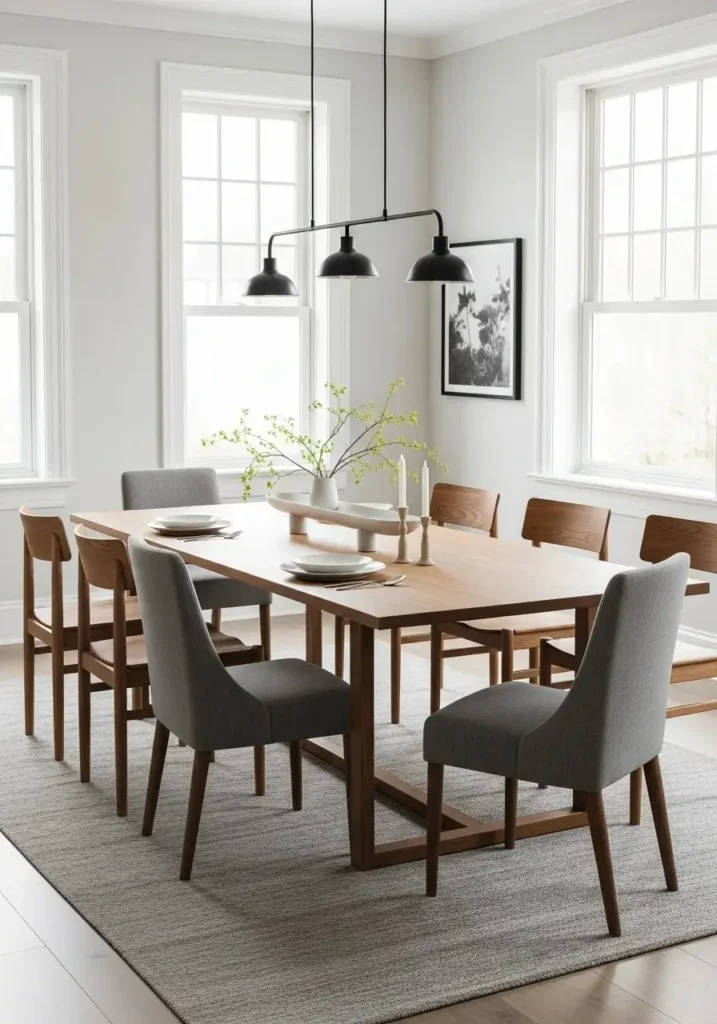 Dining room decor with mixed dining chair styles around table
