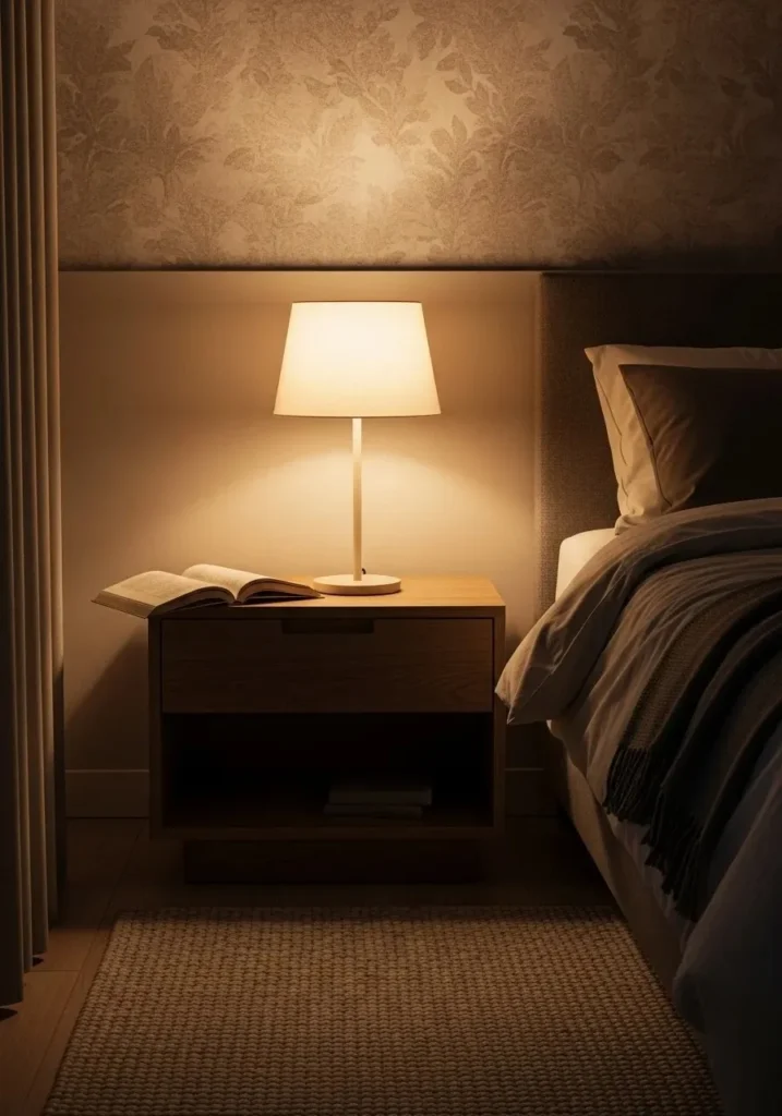 Dimmable bedside lamp providing adjustable warm glow in bedroom