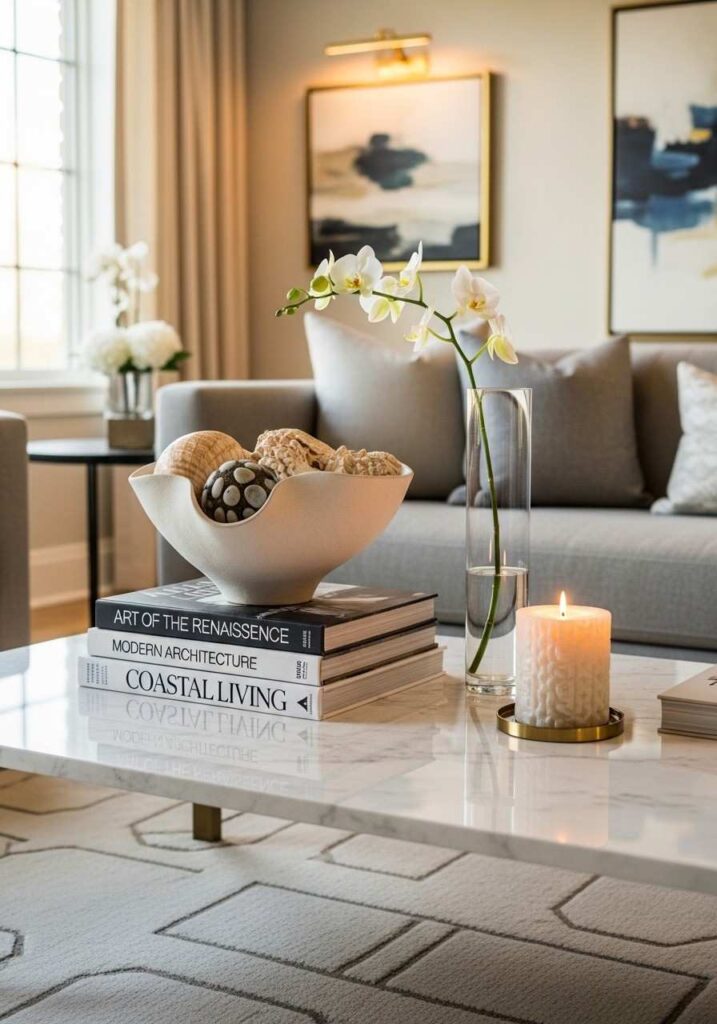luxury living room coffee table decor styling