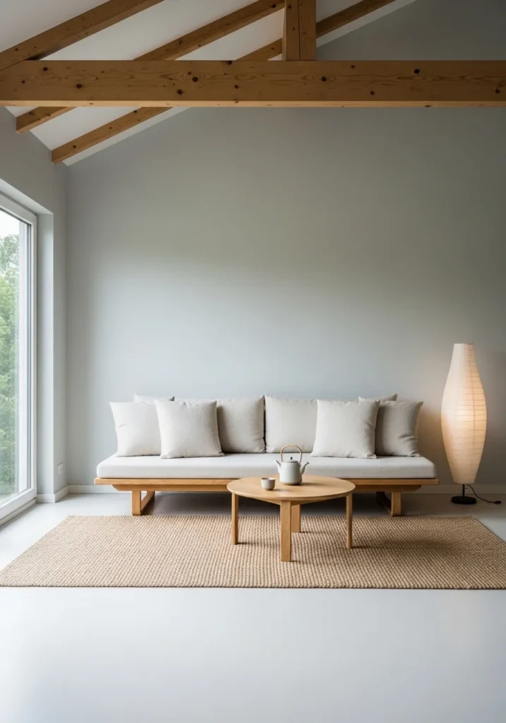 Japandi living room with negative space creating calm and balance