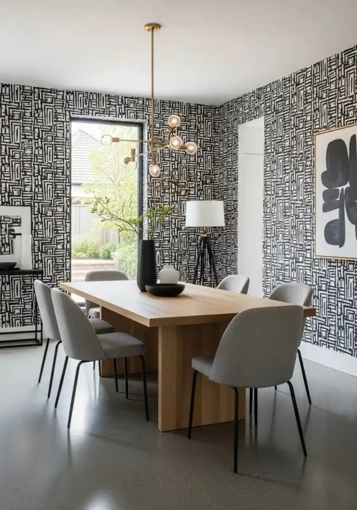black and white dining room wallpaper classic design