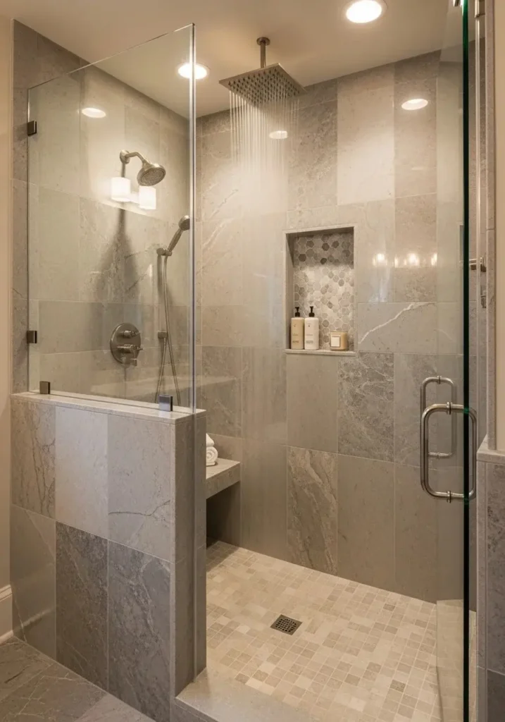 spa inspired shower area with glass door