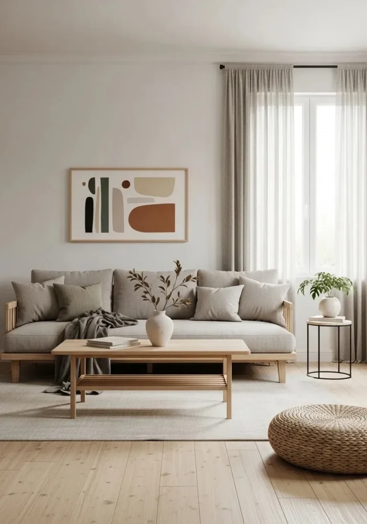 Minimal Japandi living room with intentional and simple decor styling