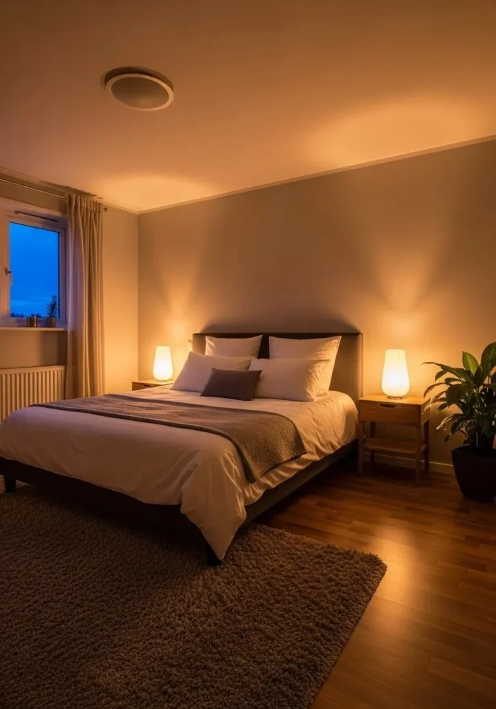 soft ambient lighting creating cozy master bedroom mood