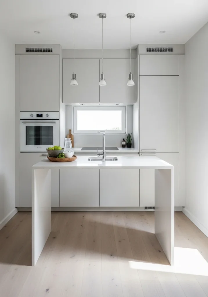 small kitchen waterfall island compact space saving design