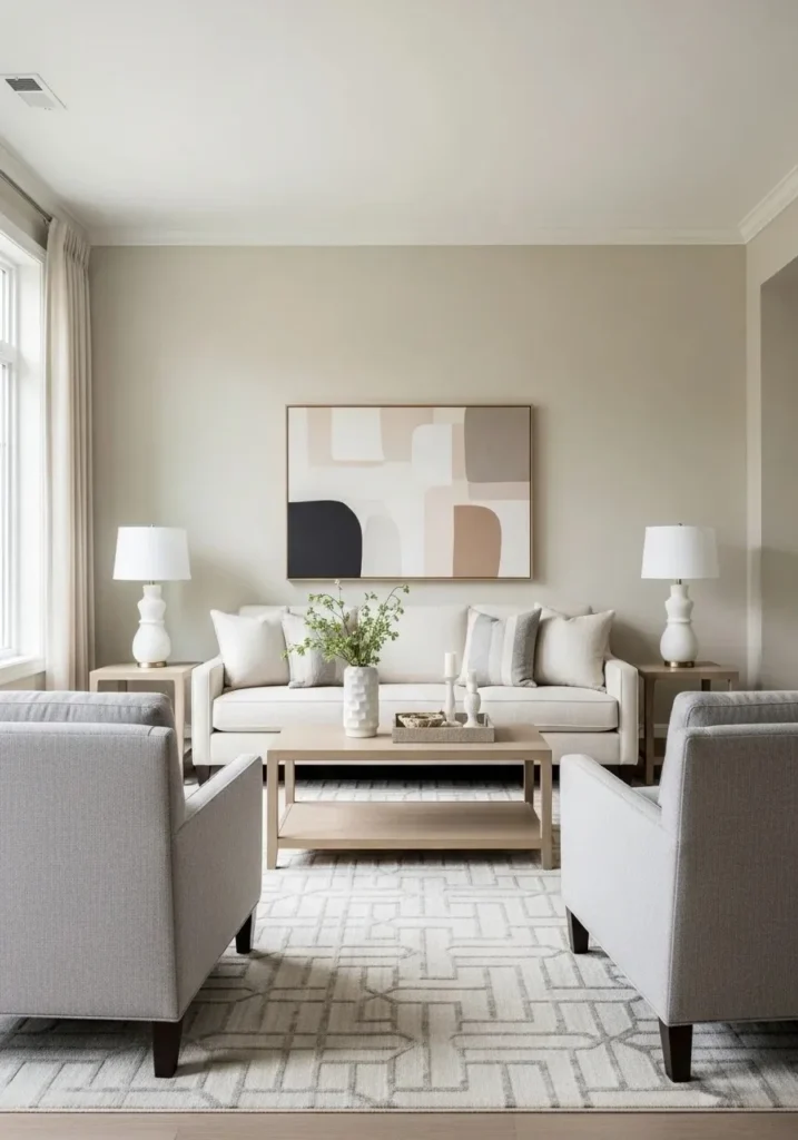 Matching accent chairs creating balance in living room