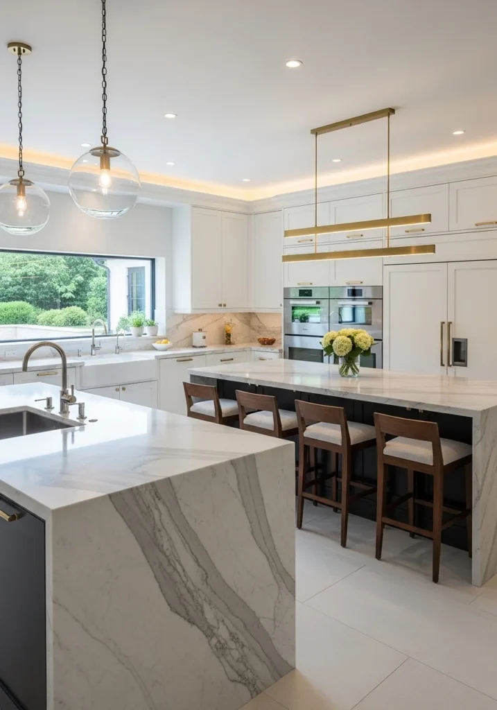 Large kitchen with double island layout design