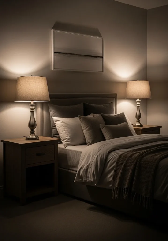 Matching bedside lamps creating balanced and cozy bedroom lighting