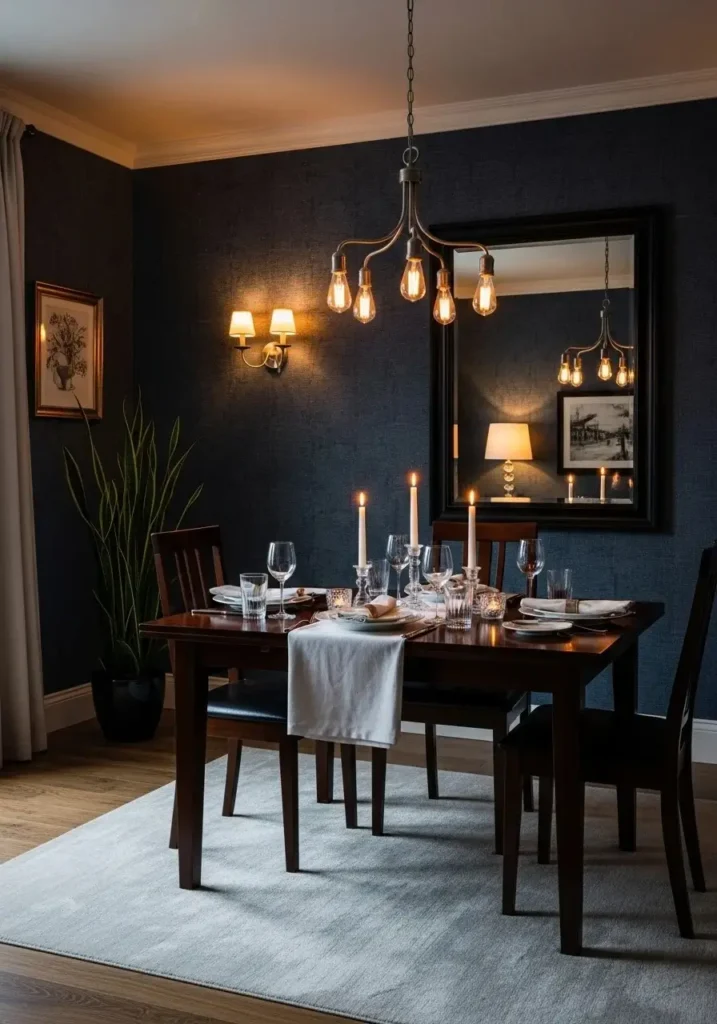 dark moody dining room wallpaper cozy elegant space
