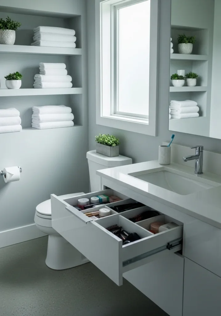 bathroom with smart storage solutions