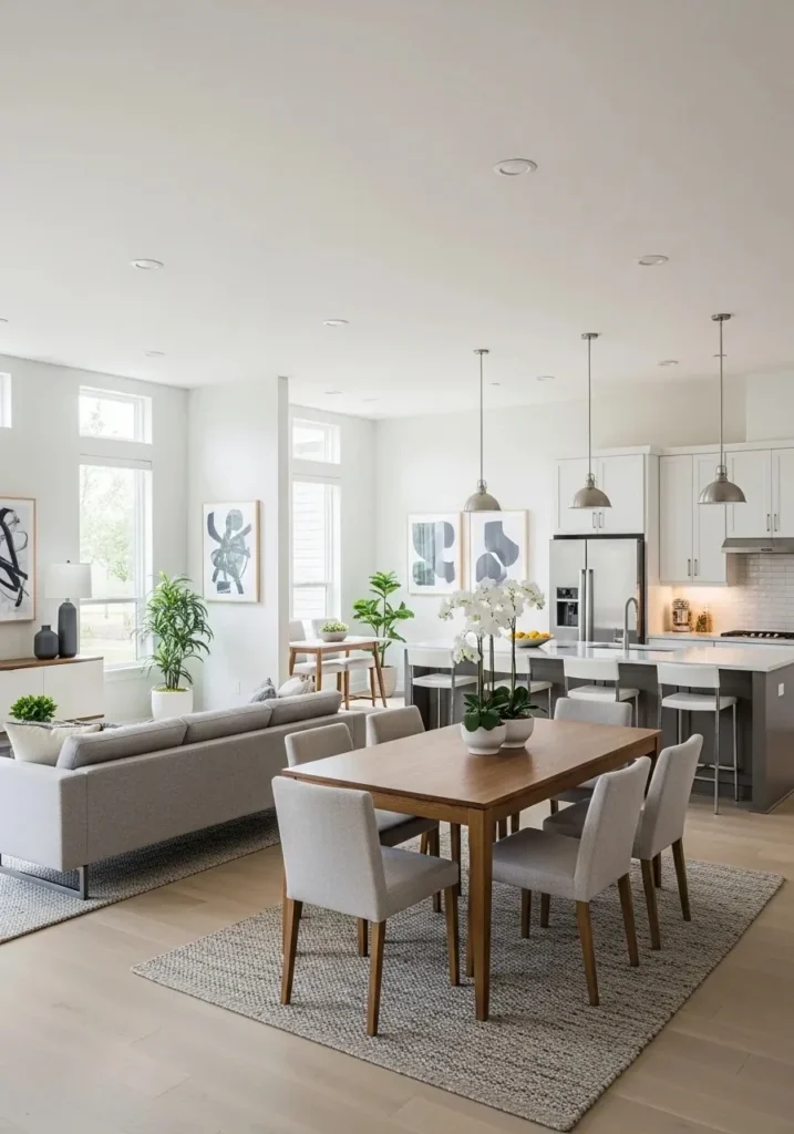Open layout with aligned furniture creating smooth flow