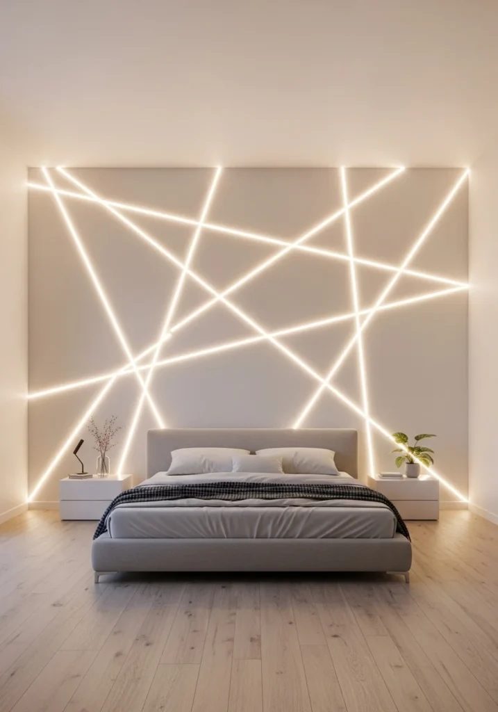 minimal LED wall design adding modern style to bedroom