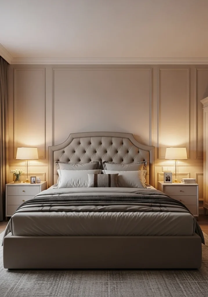 decorative wall panels creating bedroom feature wall