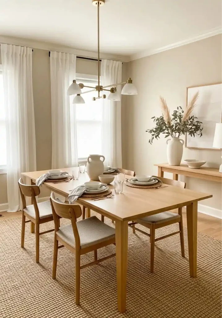 Neutral color palette in elegant dining room decor