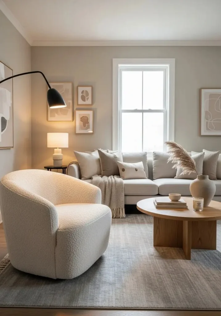 Bouclé accent chair adding texture and coziness to living room
