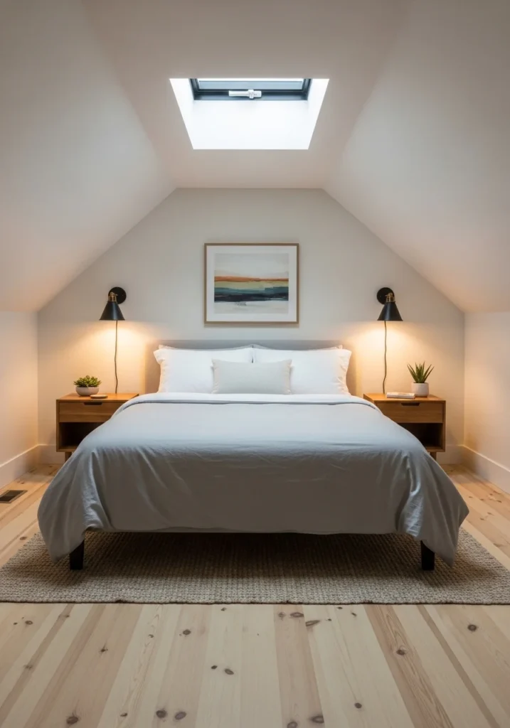 Attic bedroom with wall sconces