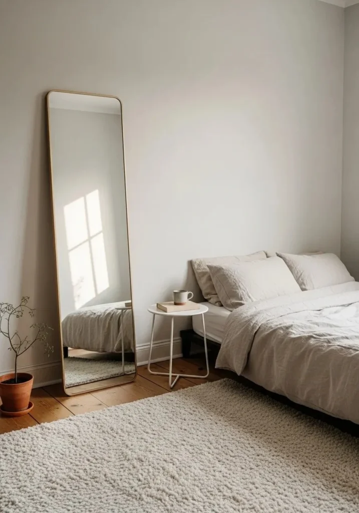 corner mirror brightening dark area in bedroom