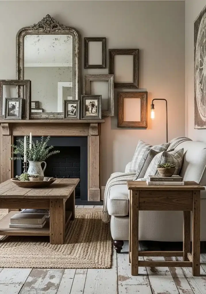 vintage decor in farmhouse living room