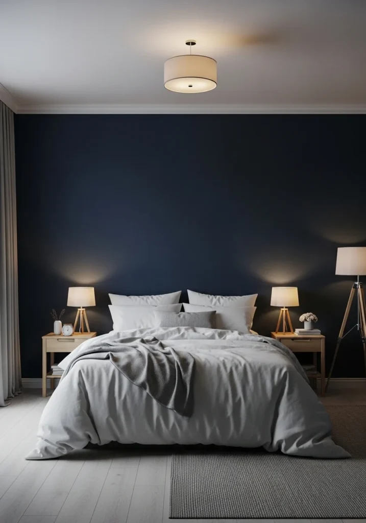 dark blue bedroom walls calm moody retreat