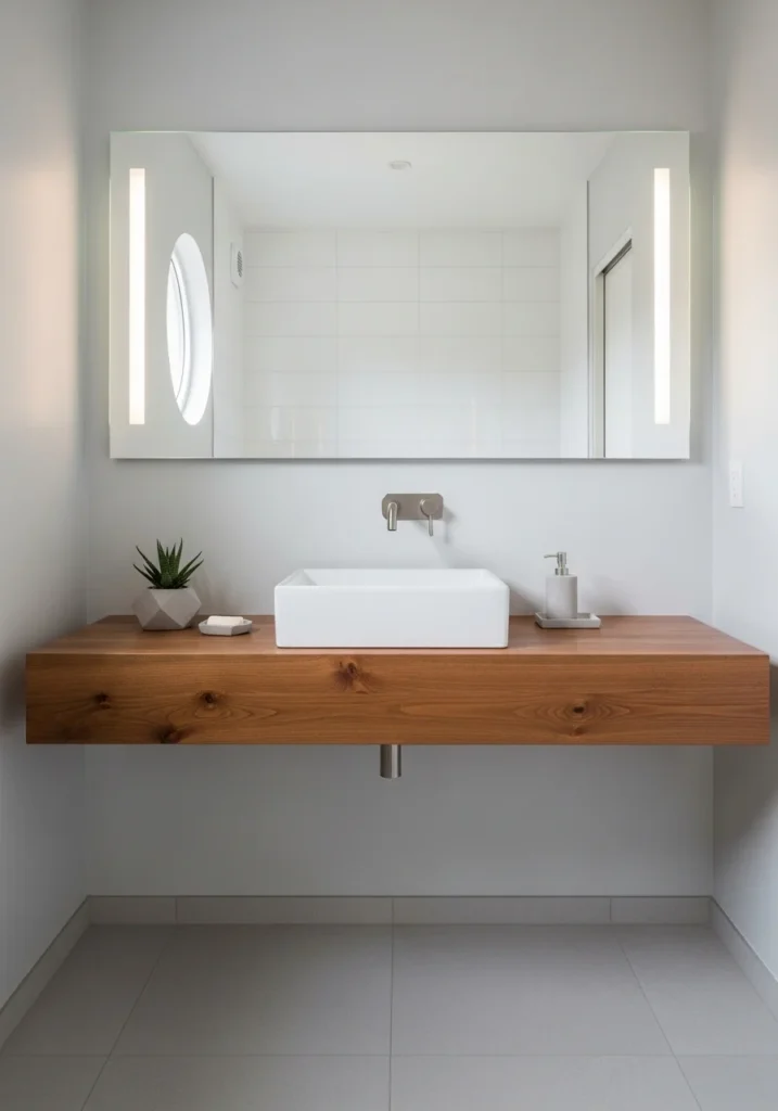 Floating vanity design creating more space in a small bathroom