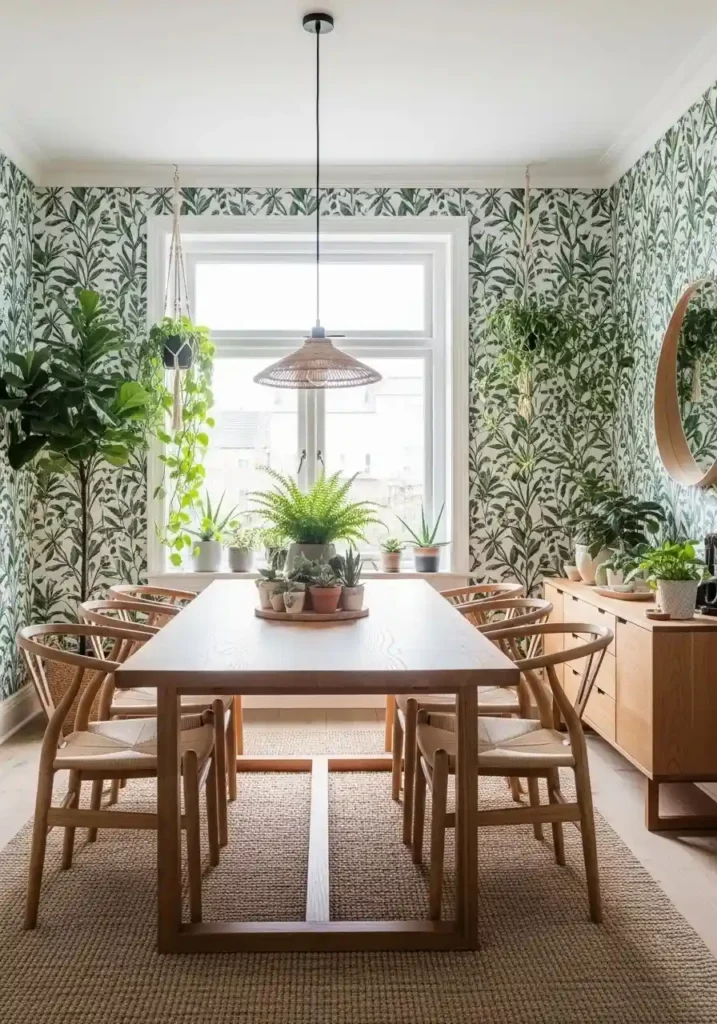 botanical wallpaper dining room nature inspired decor