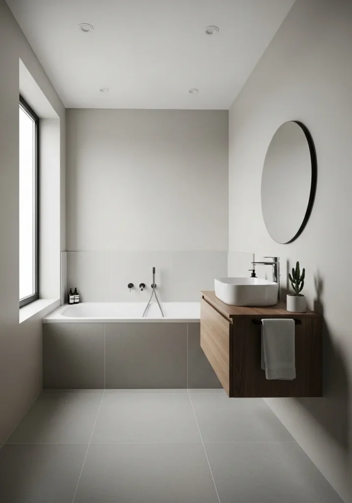 Minimal decor small bathroom with bathtub and calm design