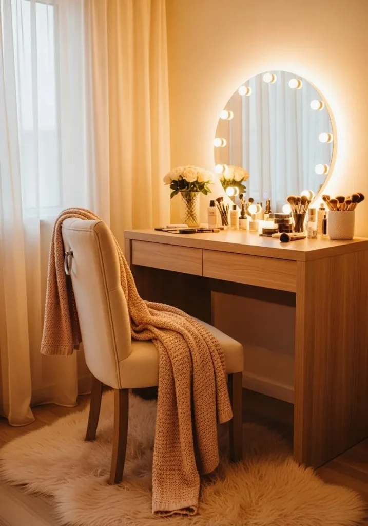 vanity with cozy seating bedroom comfortable setup