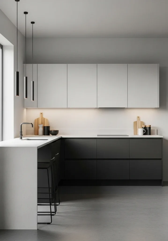 Minimalist one wall kitchen with sleek island design