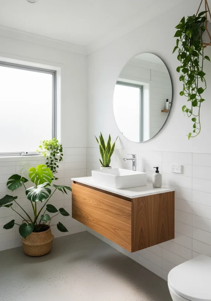 bathroom decorated with indoor plants