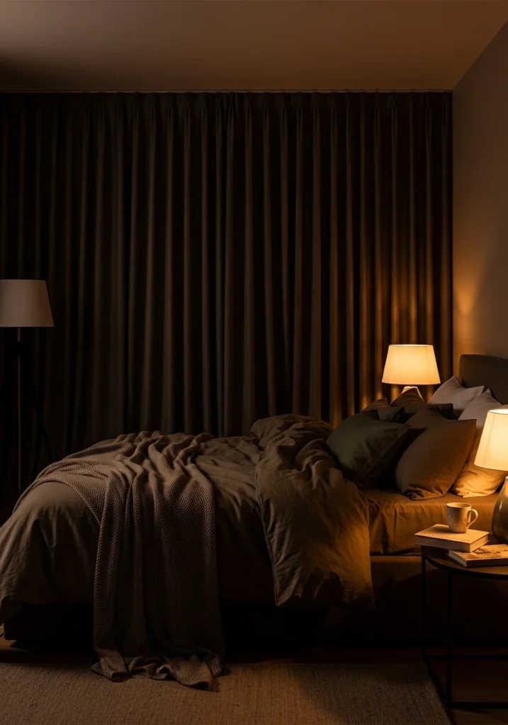 dark curtains bedroom cozy moody interior