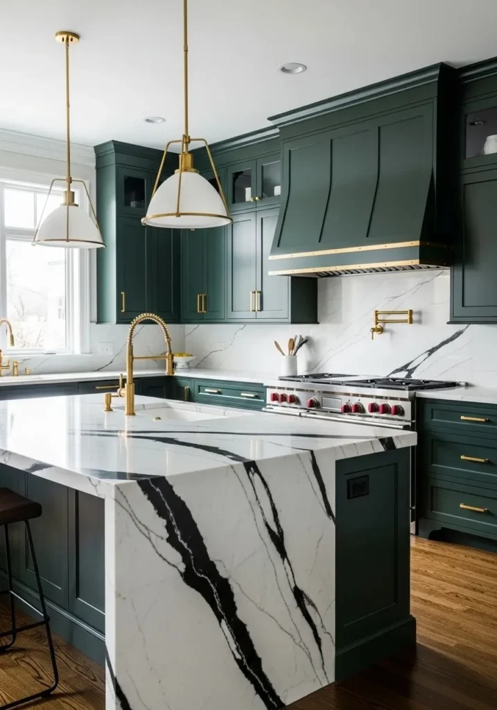 Bold kitchen layout with contrasting island colors