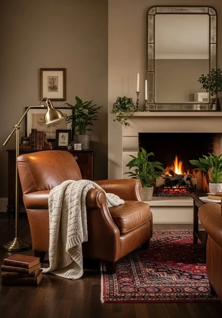 Leather accent chair adding classic style to living room