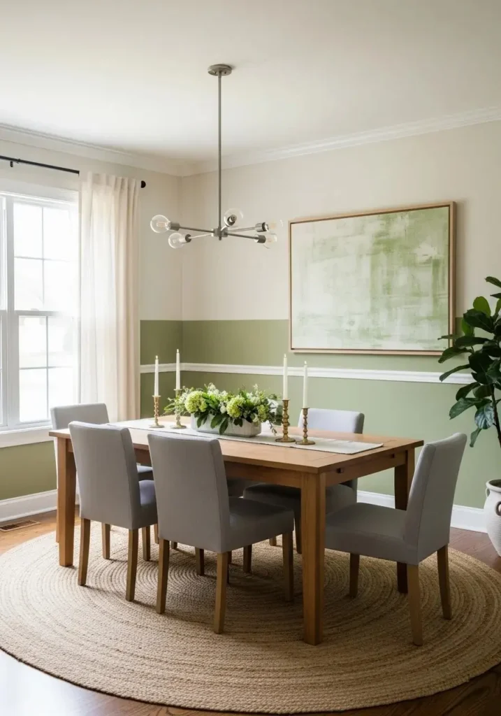 two tone wallpaper dining room modern layered effect