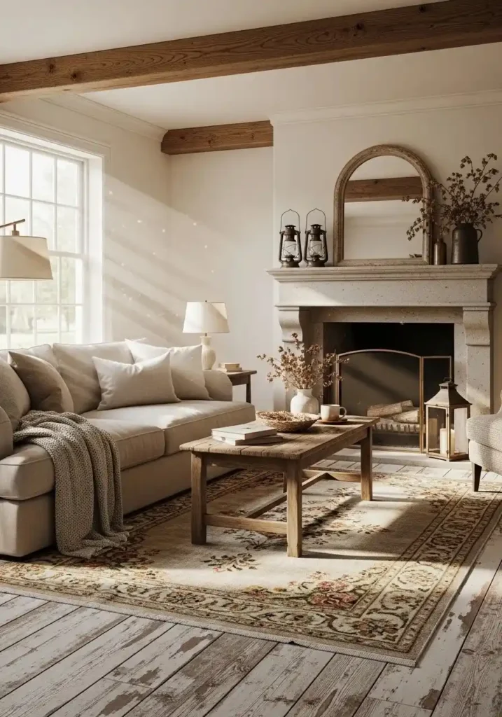 soft patterned rug farmhouse living room