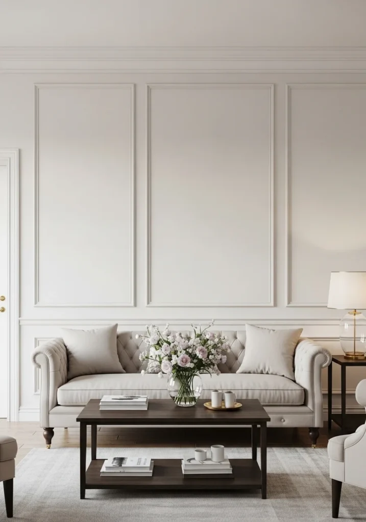 Wall molding accent wall in living room with elegant and timeless design