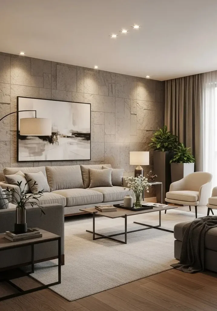 luxury living room textured accent wall design