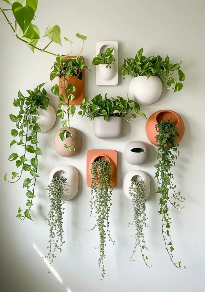 wall mounted plant planters decorating bedroom wall