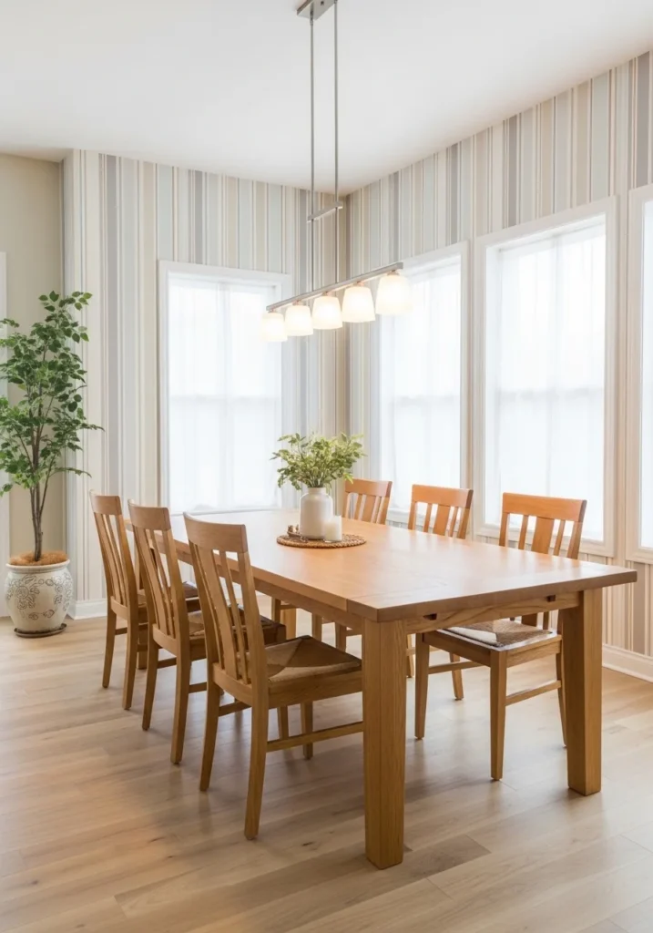 striped wallpaper dining room make space look bigger