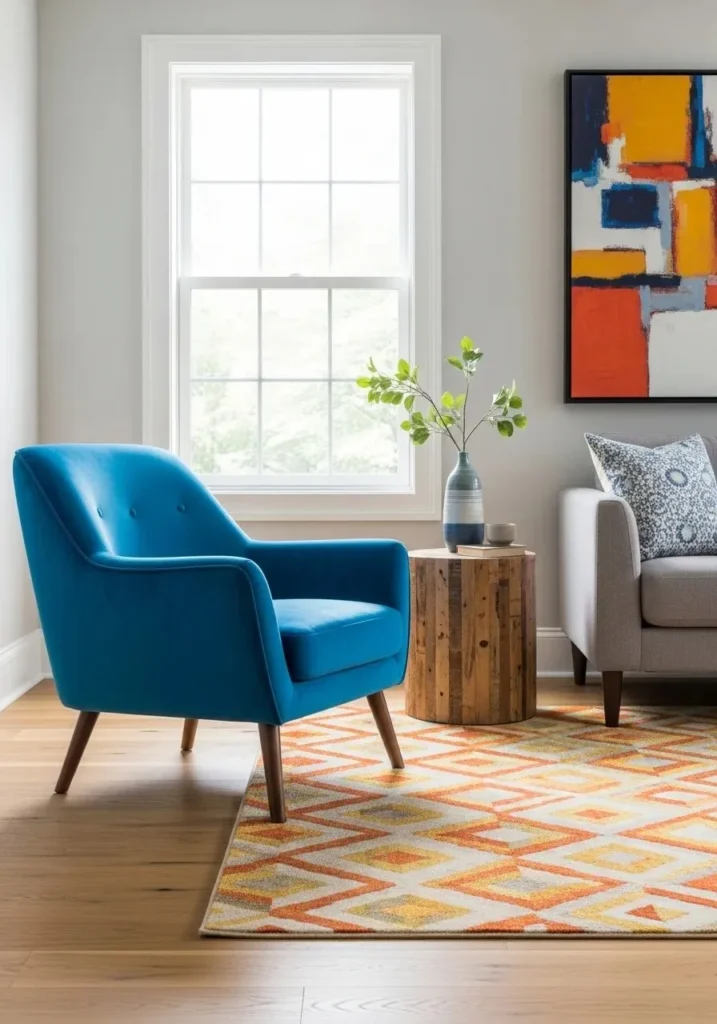 Accent chair in living room adding seating, color, and personality to the space