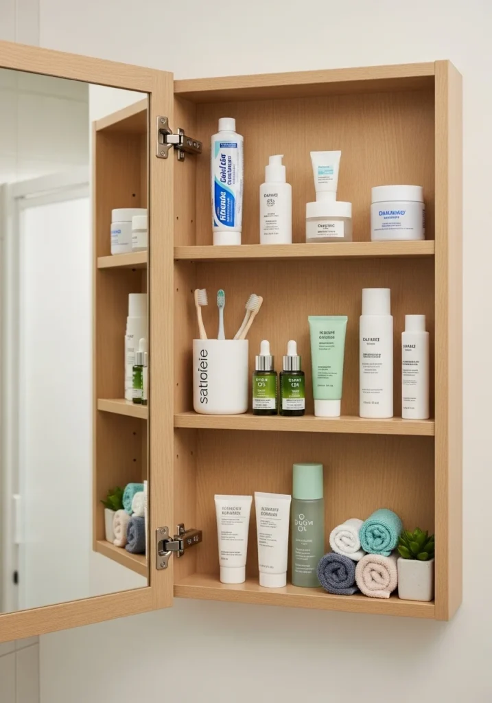 mirrored medicine cabinet bathroom storage