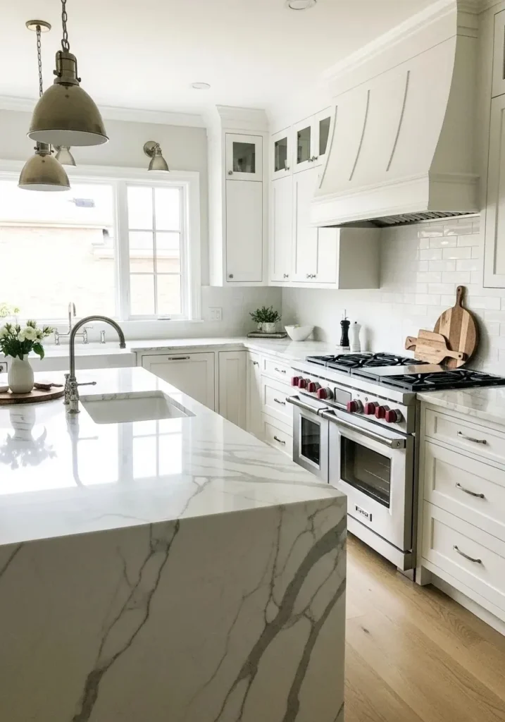 Classic white shaker cabinets in a bright and elegant kitchen design
