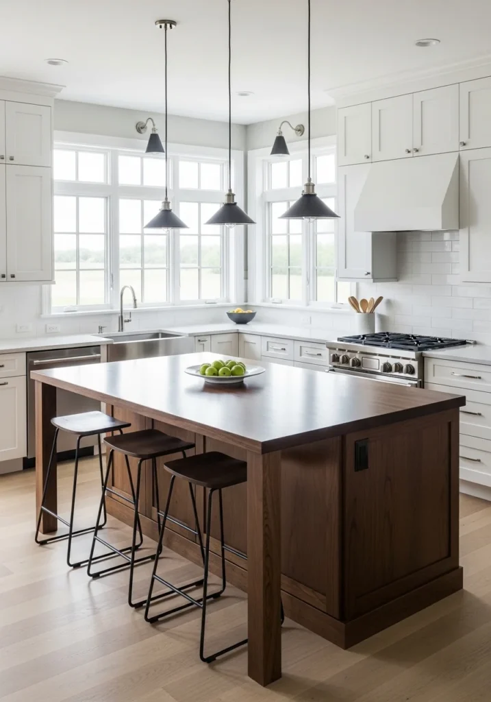 L shaped kitchen with multi functional island design