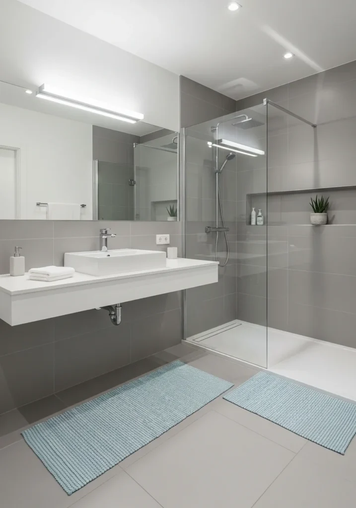 Matching bathroom rug set creating a cohesive design