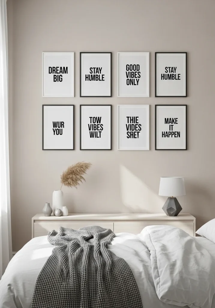 framed quote typography wall art in bedroom