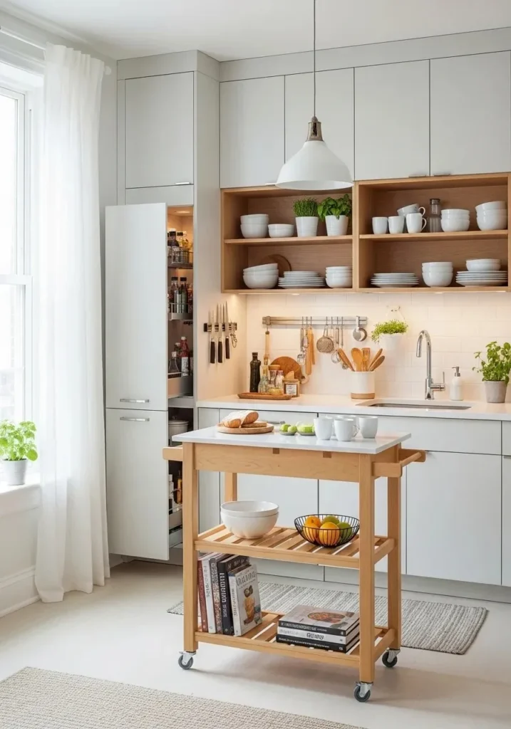 Small one wall kitchen with compact island ideas